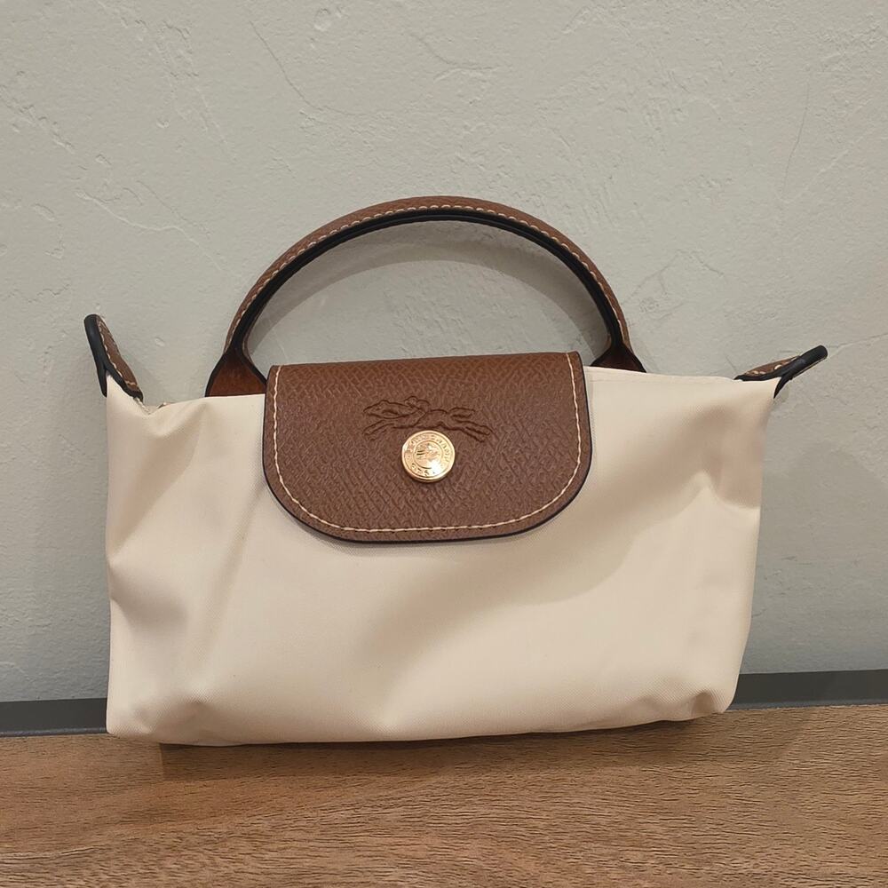 Longchamp Le Pliage Original Pouch Paper Cream Crossbody Strap Set NWT